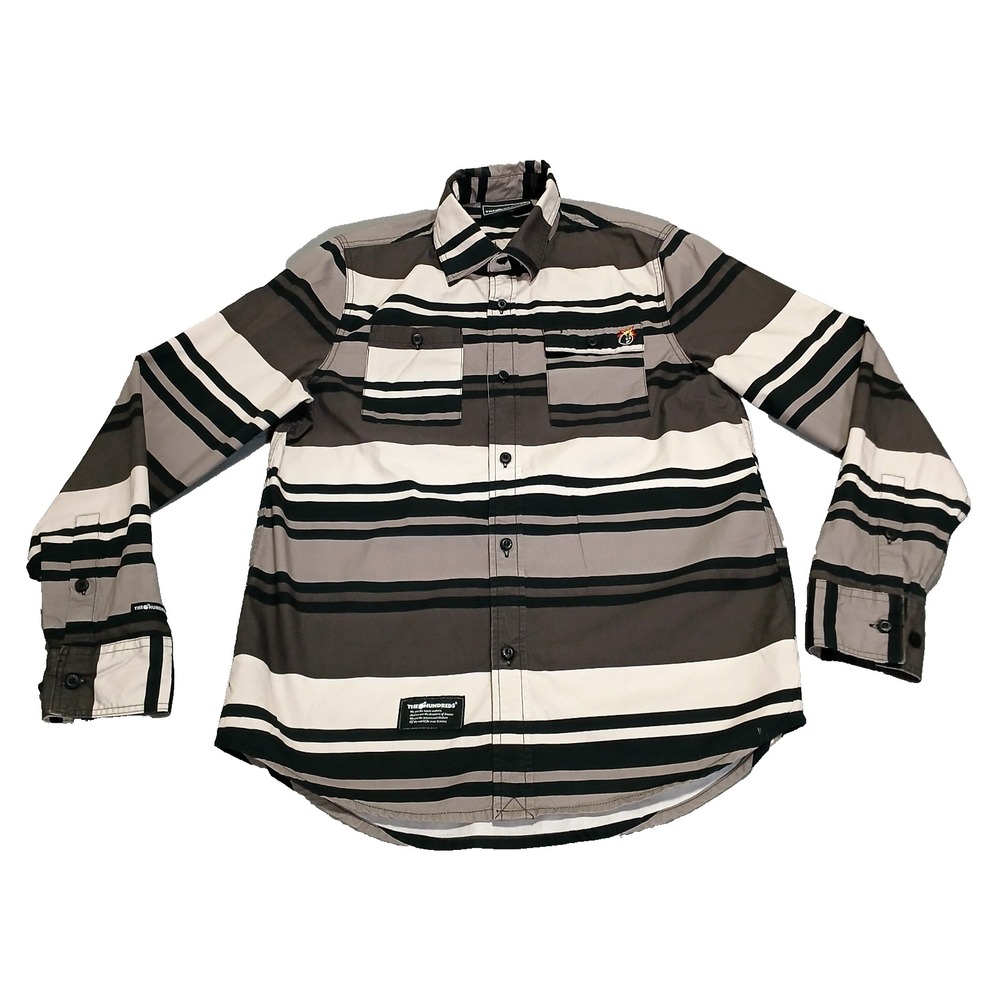 The Hundreds Adam Bomb Shirt Mens Brown‎ Black Striped Button Up Medium M